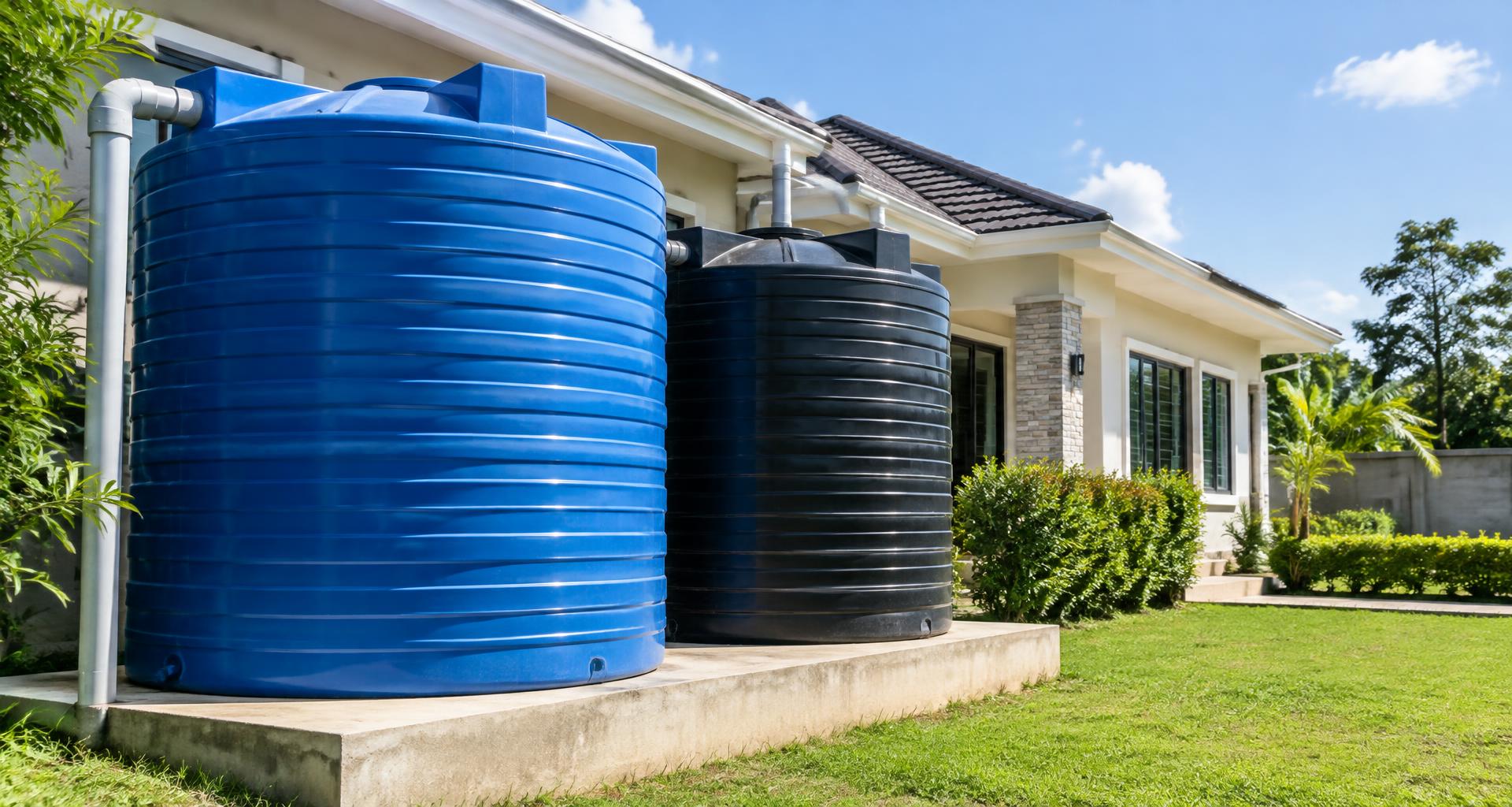 Roto water tanks installed outside a family home
